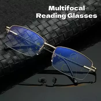 Анти-синий свет Интеллектуальное увеличение Мультифокус Дально и вблизи Очки для пресбиопии Двойного назначения Квадратные очки для чтения вдали и вблизи 1.0 чёрный