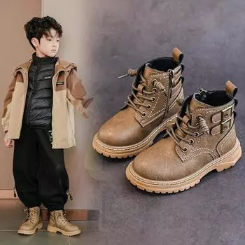 Противоскользящие ботинки на платформе для детей, осенне-зимние, для мальчиков и девочек, мотоциклетные ботинки 26 чёрный