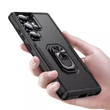 Anti-slip Strong Armor Cover for Samsung Galaxy S25 Ultra Plus S24 FE 5G Metal Ring Case for Samsung S25 for Galaxy S25 чёрный
