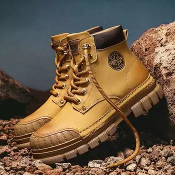 Нескользящие теплые зимние ботинки, уличные мужские кожаные мотоциклетные ботинки, повседневная обувь для мужчин, модные ботинки на толстой подошве 39