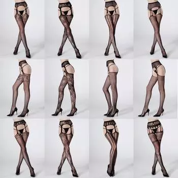 Anti-Snag Open Crotch Black Fishnet Sexy Jacquard Stockings Gift Box Package