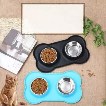 Anti Spill Dog Food Basin Stainless Steel Pet Drinking Feeder Kitten Puppy S синий