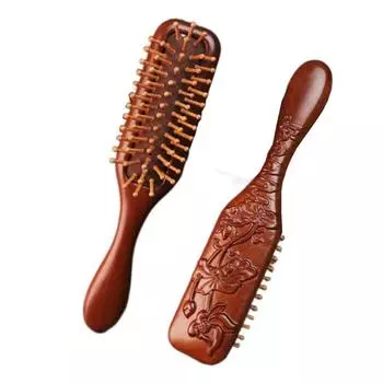 Anti Static Wooden Massage Comb Scalp Relax Wide Tooth Air Cushion Hairbrush Thicken Comfortable Sandalwood Scalp Massager