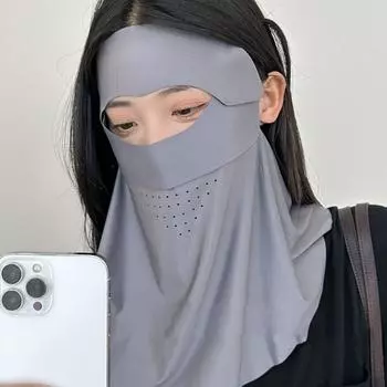 Анти-УФ Ice Silk Face Cover UPF 50+ Neck Wail Cover Thin Full Face Sunscreen Veil для мужчин и женщин чёрный
