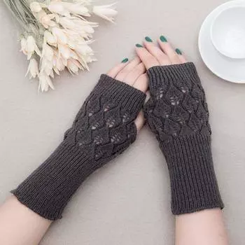 Anti-UV Winter Cycling Driving Autumn Women Mittens Fingerless Gloves Knitted Half Finger Gloves чёрный