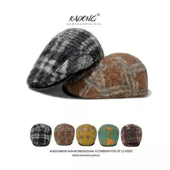 Anti-wearing beret children thick cap retro plaid Spice Girl forward hat autumn trendy show small face M56-58cm
