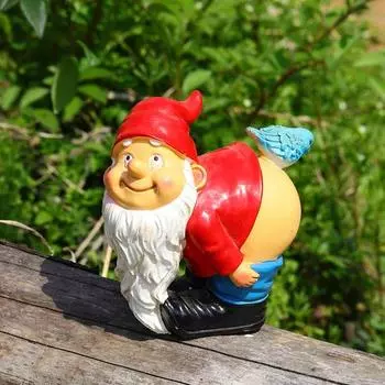 Анти-выцветающая статуя гнома, яркий внешний вид, смола, устойчивая к атмосферным воздействиям, миниатюрная голая задница, садовые принадлежности гнома красный