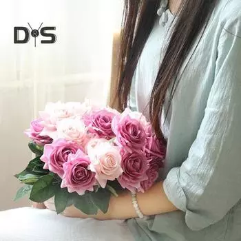 Анти-выцветающий ложный цветок розы, подшиваемый очаровательным искусственным шелком, цветок розы, декор для гостиной