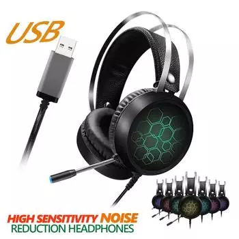 Анти-вытягивание музыкальная игровая гарнитура с гибким микрофоном наушники объемного USB 7.1 и 3.5MM проводные наушники для ПК компьютера X box One PS4 RGB подсветка чёрный