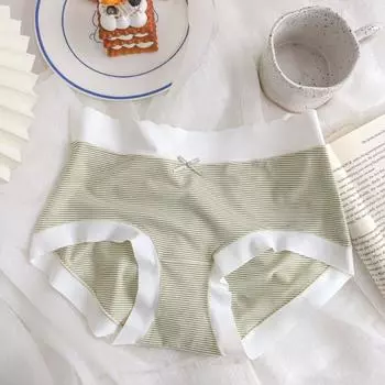 Antibacterial Spring Summer Fresh Knickers Striped Girl s Underwear Middle Briefs Waist Unmarked Edge Bare Panties L армия зеленый