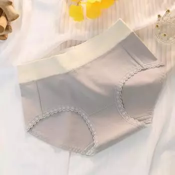 Антибактериальное дышащее и удобное женское нижнее белье, хлопковое нижнее белье со средней талией, кружевные трусы без краев XL серый