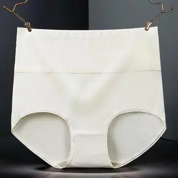 Антибактериальное хлопковое женское нижнее белье с плотным животом и дышащие трусы с высокой талией L светло-желтого