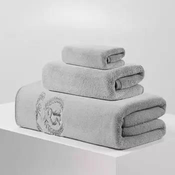 Антибактериальное полотенце со снежинками, бархатное, простое банное полотенце, комплект из трех предметов, бытовые товары для ванной комнаты, впитывающее полотенце из чистого хлопка Three-piece set