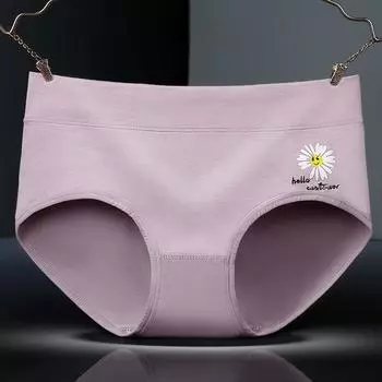 Антибактериальное женское хлопковое нижнее белье средней посадки с принтом, дышащее нижнее белье средней посадки для удобных и минималистичных трусов L чёрный