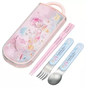Антибактериальный набор для горок Skater Trio, ланч-бокс, палочки для еды, ложка, вилка, Sanrio Twin Star, для девочек, для пикника, сделано в Японии, детский TACC2AG-A