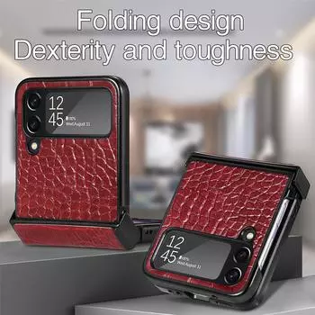 Антибликовый чехол для телефона из крокодиловой кожи для Samsung Galaxy Z Flip 4 5g Flip4 Flip3 Flip 3, нескользящий деловой чехол Funda for Samsung Z Flip 3 красный