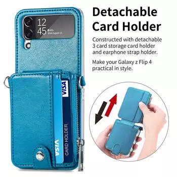 Антибликовый кожаный чехол для Samsung Galaxy Z Flip 4 Flip4 Flip3 Flip 3 Zflip4 с отделением для карт и функцией кошелька, чехол для ремешка для телефона for Samsung Z Flip 4 фиолетовый
