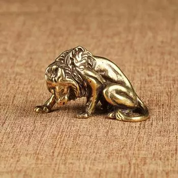 Античная бронза, величественный Король Лев, миниатюрные фигурки, настольные украшения, винтажная латунная мини-статуя животного, домашний декор, украшения, ремесло