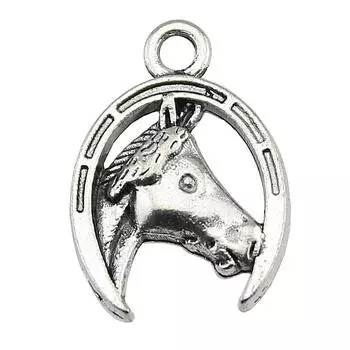 Античная серебряная марка талисманов 21x15mm лошади и подковы цвета: WYISYWG 10 штук ювелирных изделий ручной работы