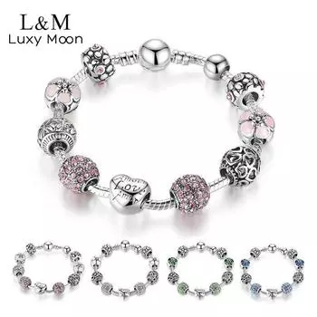 Античный браслет-подвеска и браслет с любовью и цветочными бусинами, женские свадебные украшения 19cm розовый