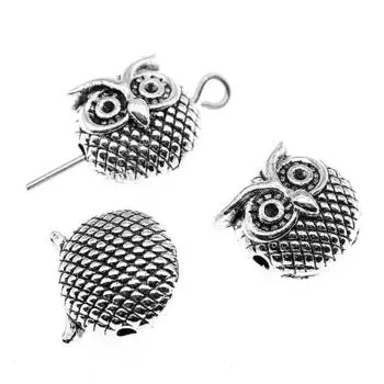 Античный серебряный цвет, 10 шт., бренд: WYISYWG Бусины-разделители с маленькими отверстиями в виде совы, изготовление ювелирных изделий, 11x11x7 мм
