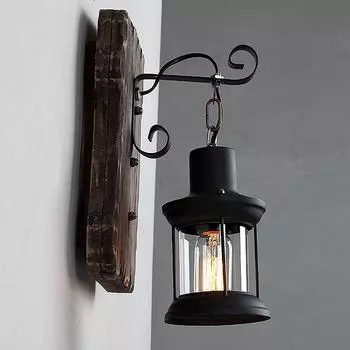 Античный стиль, промышленный деревянный настенный светильник E27, украшение лампы, металлический светильник, стеклянный абажур чёрный