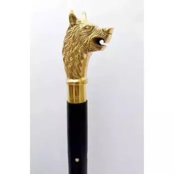 Антикварная дизайнерская блестящая латунная ручка с головой волка черная деревянная трость в подарок