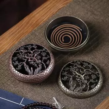 Антикварная курильница с полой крышкой, держатель для спирали от комаров из бамбука и сливы, орхидеи, домашняя плита для благовоний из сандалового дерева D1