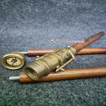 Антикварная латунная трость-телескоп для ходьбы, латунная деревянная палка, складная, скрытая, шпионская M