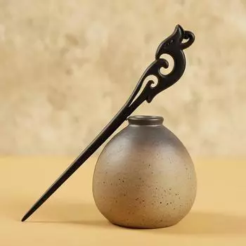 Антикварная шпилька Шен Гуйбао Эбеновая шпилька Резная шпилька с жемчугом Аксессуары для ципао и ханьфу Повседневный головной убор для пучка