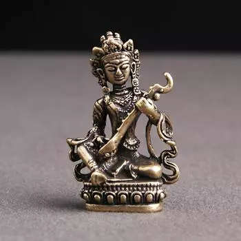 Антикварная статуэтка богини Непала из чистой латуни для украшения дома, Будда, играющий на пипе, миниатюрные фигурки Будды, брелок-подвеска