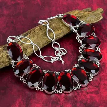 Антикварное ожерелье из красного граната, ожерелье ручной работы из стерлингового серебра 925 пробы с драгоценным камнем, регулируемая цепочка, ювелирные изделия Adjustable with 18 inches красный