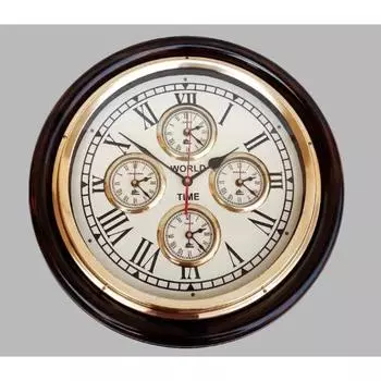 Антикварные 5 часовых поясов, односторонние железные часы/винтажные латунные деревянные настенные часы~часы мирового времени/настенный декор/морской подарок, домашний декор