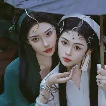 Антикварные аксессуары для волос в виде змеи, маленький зеленый лоб, регулируемое ожерелье, зеленая змея, белая змея, фотография девушки, головной убор золотой