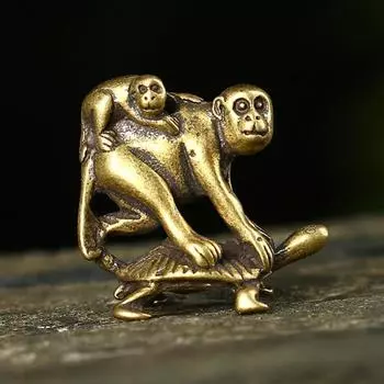 Антикварные бронзовые черепахи, несущие обезьян, миниатюрные фигурки, настольные украшения, аксессуары, медные забавные детские подарки 1PCS