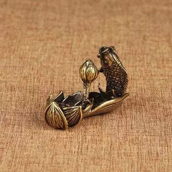 Антикварные бронзовые фигурки рыбок лотоса, карпа, настольного украшения, украшение из чистой латуни, держатель для ароматических палочек, аксессуары для домашнего декора