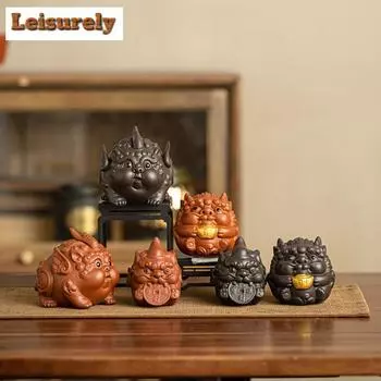 Антикварные фиолетовые глиняные украшения для чайных питомцев, бутик, украшение для крышки Pixiu, настольный декор на удачу, аксессуары для чайного сервиза ручной работы