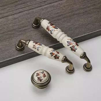 Антикварные керамические ручки шкафа, цинк, цинк, сплав цинка, дверные ручки для шкафа, ручки для ящика, шкаф, комод Green-Single hole