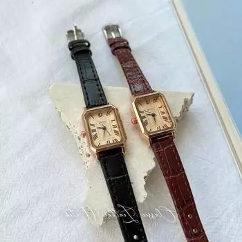Антикварные классические квадратные женские кожаные наручные часы, популярные корейские часы