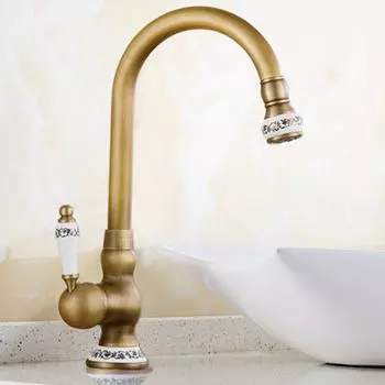Антикварные латунные смесители для раковины, смеситель для ванной комнаты, монтируемый на бортике, однорычажный смеситель для ванной комнаты с одним отверстием, латунный кран для горячей и холодной воды