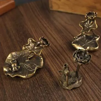 Антикварные латунные украшения для курильницы с обратным потоком в виде листьев лотоса, твердые медные лягушки, держатель для кадильницы в виде лотоса из пруда, украшения