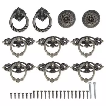 Антикварные металлические ручки для ящиков Винтажные ручки-кольца Декоративные ручки набор Ретро мебельные ручки набор для шкафов и гардеробов