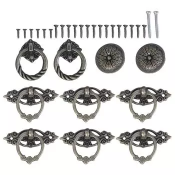 Антикварные металлические ручки для ящиков Винтажные ручки-кольца Декоративные ручки набор Ретро мебельные ручки набор для шкафов и гардеробов