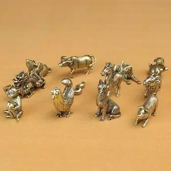 Антикварные миниатюрные фигурки животных, украшения, винтажные латунные мини-статуэтки животных, настольные украшения, домашний декор в стиле фэн-шуй, ремесла