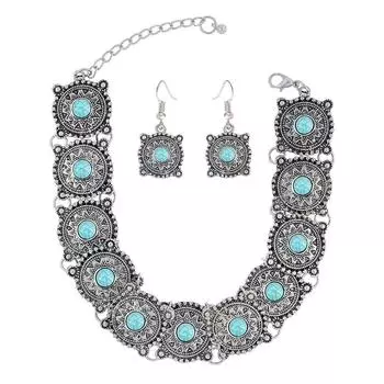 Антикварные окисленные афганские богемные племенные немецкие серебряные бусы, колье, колье, серьги, набор для девочек и женщин