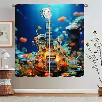 Антикварные шторы для спальни с гитарой, 2 шт., современные шторы для украшения дома, перегородки, прозрачные шторы для гостиной W50xH70cmx2pcs-CL