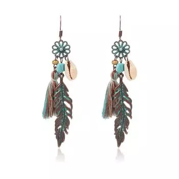 Антикварные винтажные богемные этнические серьги с кисточками и камнями в виде листьев для женщин и девочек, юбилейные разноцветный