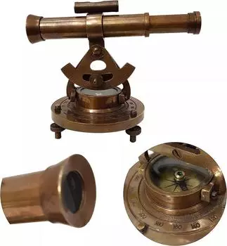 Антикварный алидатный теодолит телескоп компас старинный геодезический инструмент