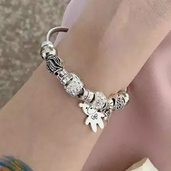 Антикварный браслет с подвесками из бисера, подвеска в виде медведя, сердца, любовь, регулируемый браслет, женский подарок в виде ювелирных изделий своими руками 1PC