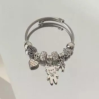 Антикварный браслет с подвесками из бисера, подвеска в виде медведя, сердца, любовь, регулируемый браслет, женский подарок в виде ювелирных изделий своими руками 1pc